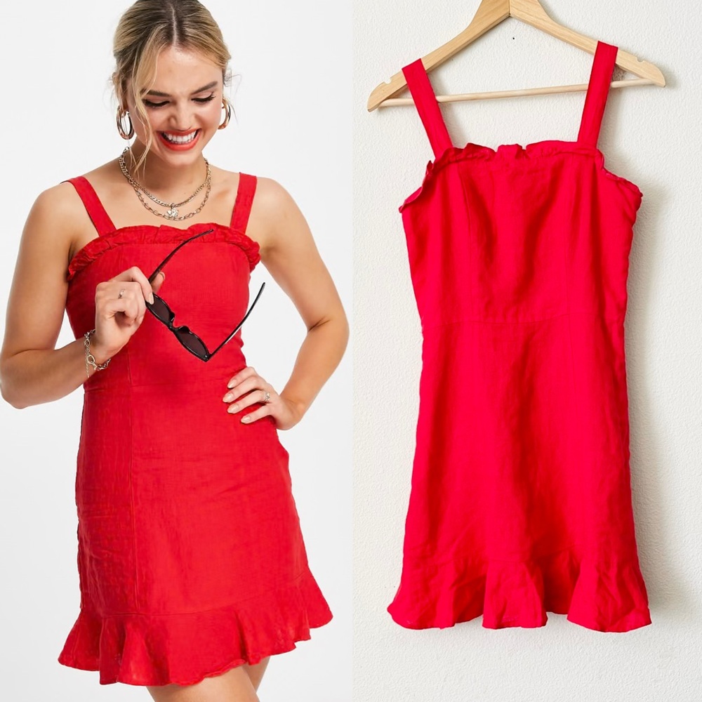 & other stories SIZE 4 linen red square neck mini dress